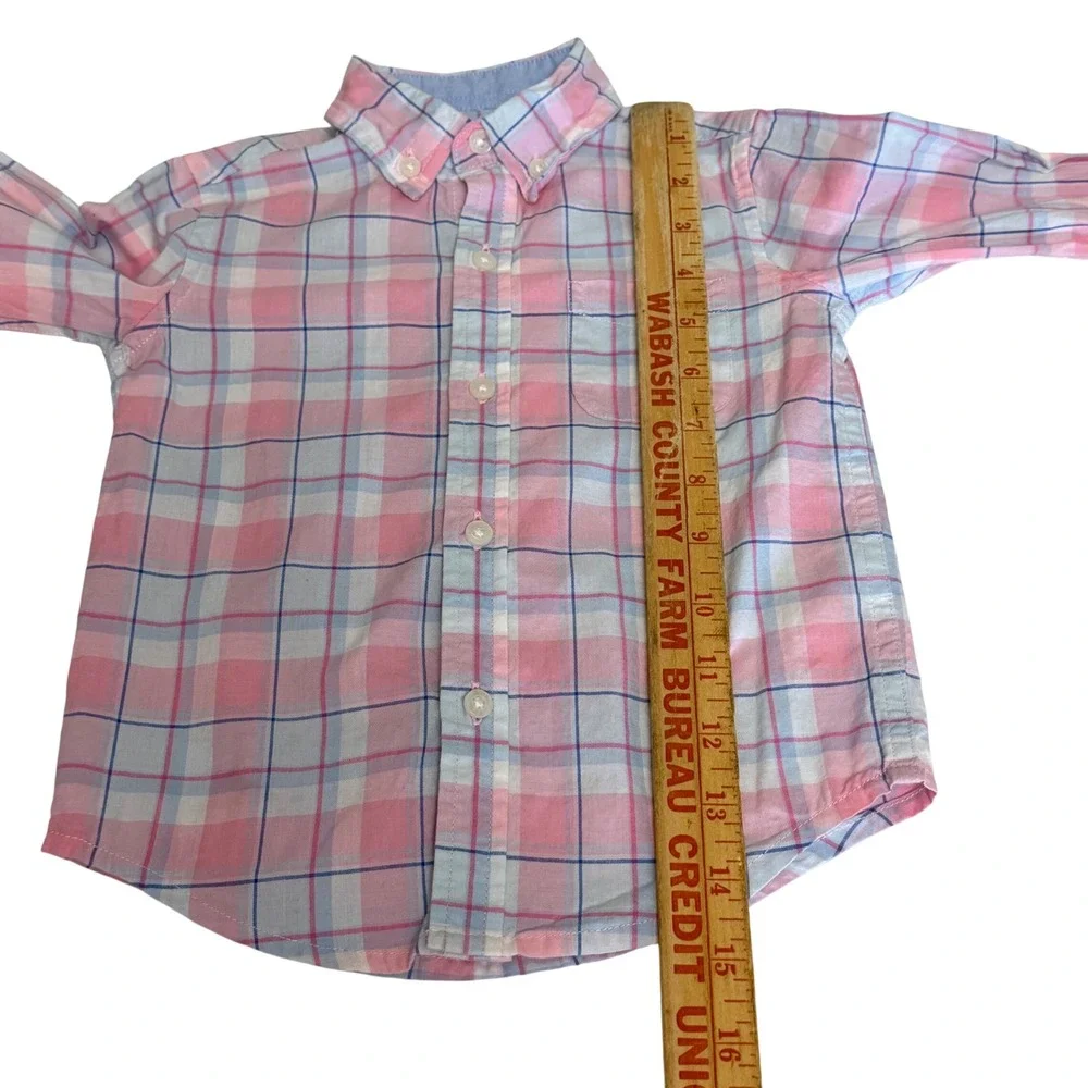 Janie and Jack Toddler Boys Pink Blue Plaid Button Down Shirt 18-24 Months